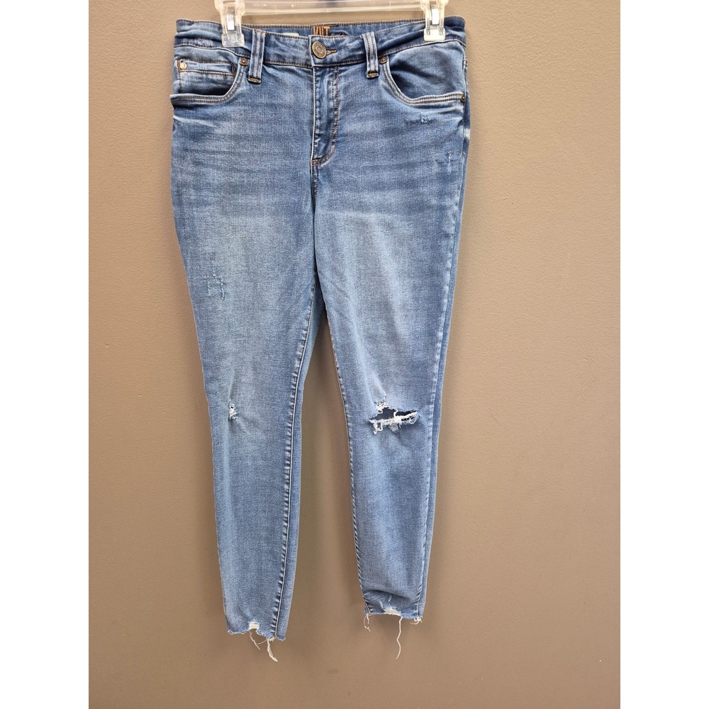 Womens 10 KUT From The Kloth Carlo Ankle‎ Skinny Jeans Light Distressed Raw Hem